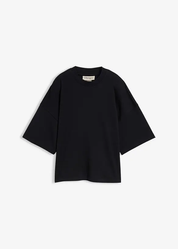 Kurzes Oversize-Shirt aus reiner schwerer Bio-Baumwolle in schwarz von vorne - bonprix