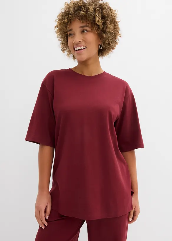 Longshirt aus Interlock in rot von vorne (im Anschnitt) - bonprix