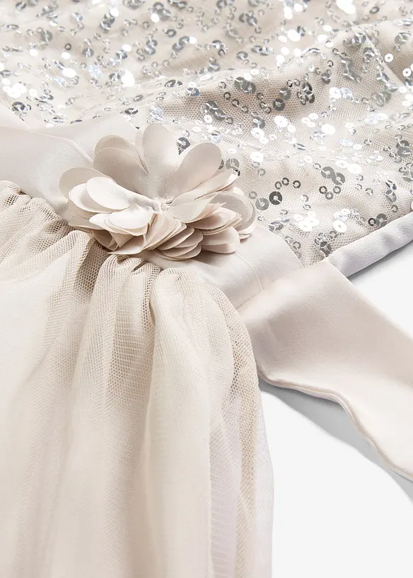 Kleid mit Satinband und großer Applikation in silber - bonprix Kleid mit Satinband und großer Applikation in silber - bonprix
