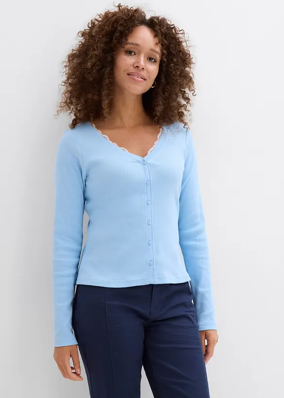 2-in-1-Shirt aus reiner Baumwolle in blau von vorne (im Anschnitt) - bonprix