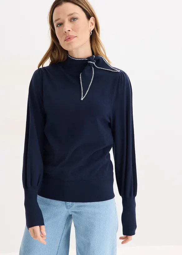 Pullover aus Viskose-Mix in blau von vorne (im Anschnitt) - bonprix Pullover aus Viskose-Mix in blau von vorne (im Anschnitt) - bonprix