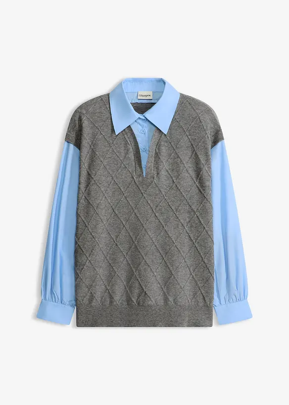 Pullunder mit Bluseneinsatz und Baumwollanteil in grau von vorne - bonprix Pullunder mit Bluseneinsatz und Baumwollanteil in grau von vorne - bonprix