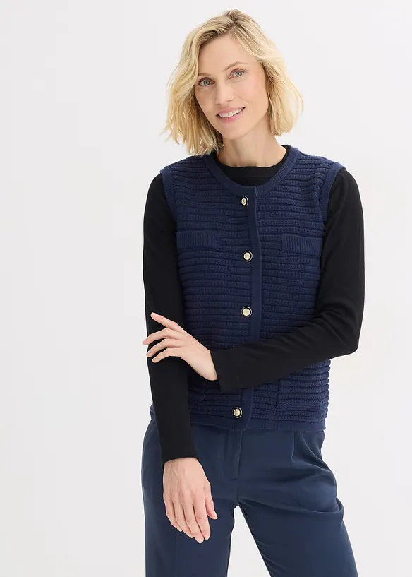 Strick-Weste mit Viskoseanteil in blau von vorne (im Anschnitt) - bonprix