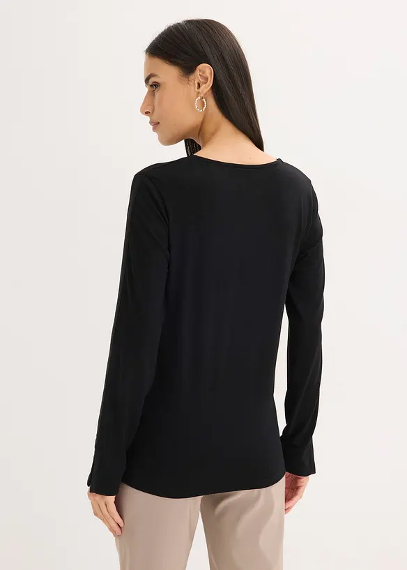 Langarmshirt mit Satinbesatz in schwarz von hinten (im Anschnitt) - bonprix Langarmshirt mit Satinbesatz in schwarz von hinten (im Anschnitt) - bonprix
