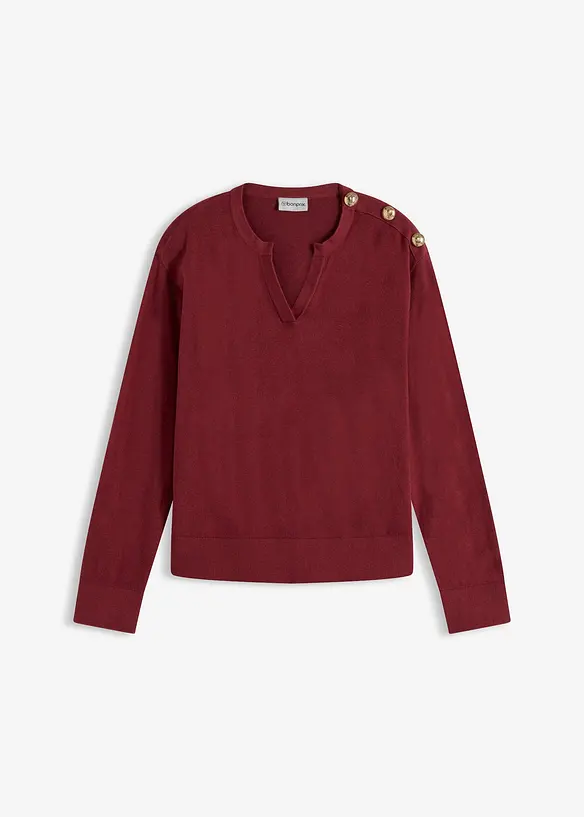 Baumwollpullover mit Knopfdetail in rot von vorne - bonprix