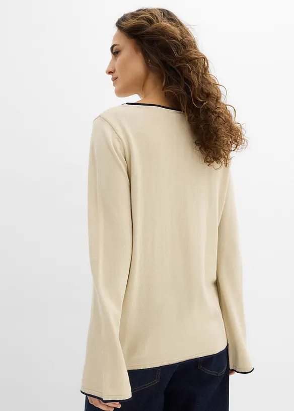 Feinstrickpullover aus Baumwollmix in beige von hinten (im Anschnitt) - bonprix Feinstrickpullover aus Baumwollmix in beige von hinten (im Anschnitt) - bonprix