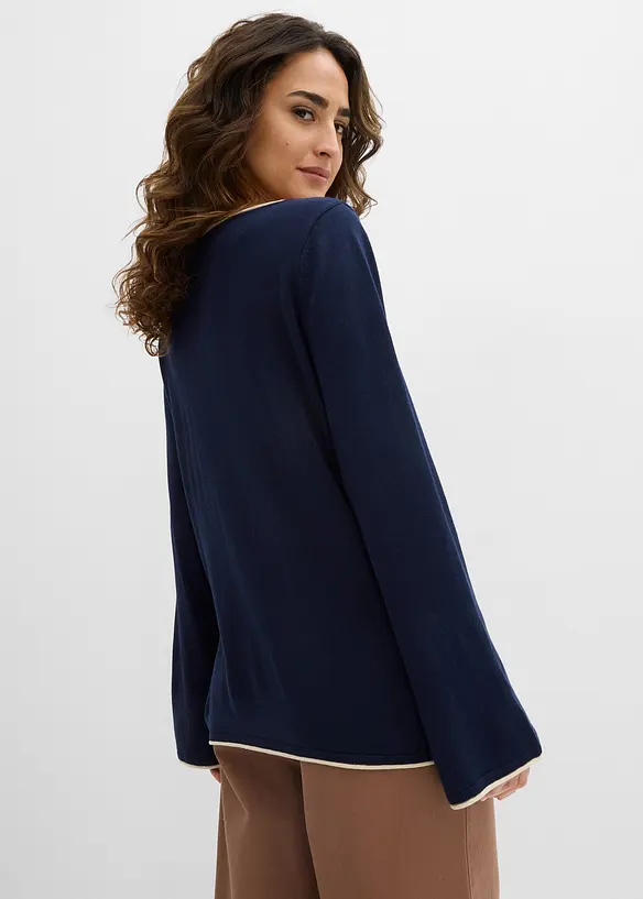 Feinstrickpullover aus Baumwollmix in blau von hinten (im Anschnitt) - bonprix Feinstrickpullover aus Baumwollmix in blau von hinten (im Anschnitt) - bonprix