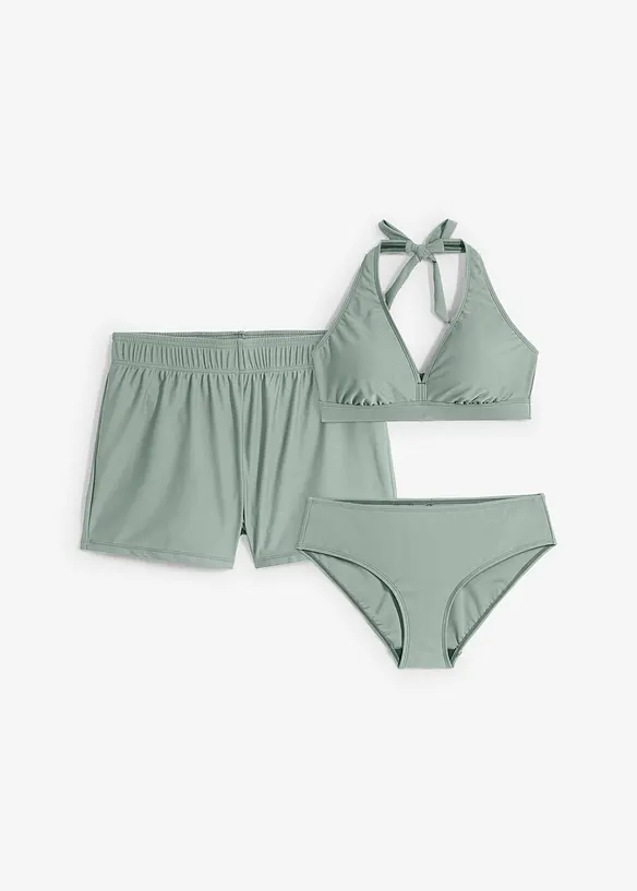 Bikini und Badeunterteil (3-tlg.Set) in grau von vorne - bonprix Bikini und Badeunterteil (3-tlg.Set) in grau von vorne - bonprix