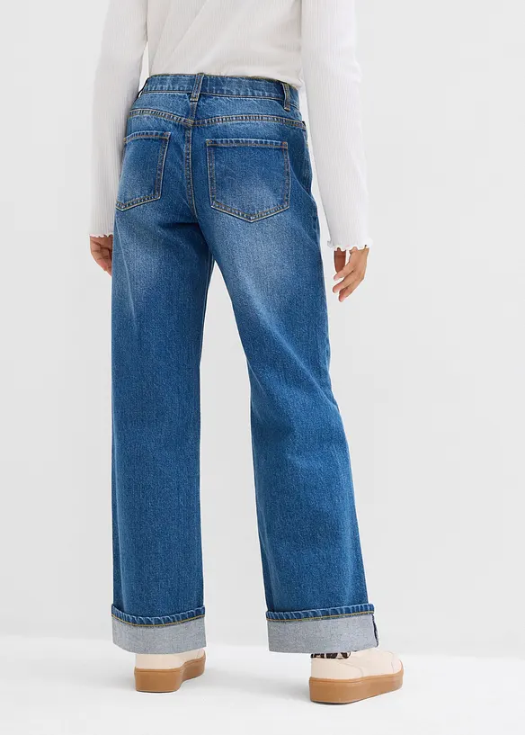 Wide-Leg-Jeans Low Waist in blau von hinten - bonprix
