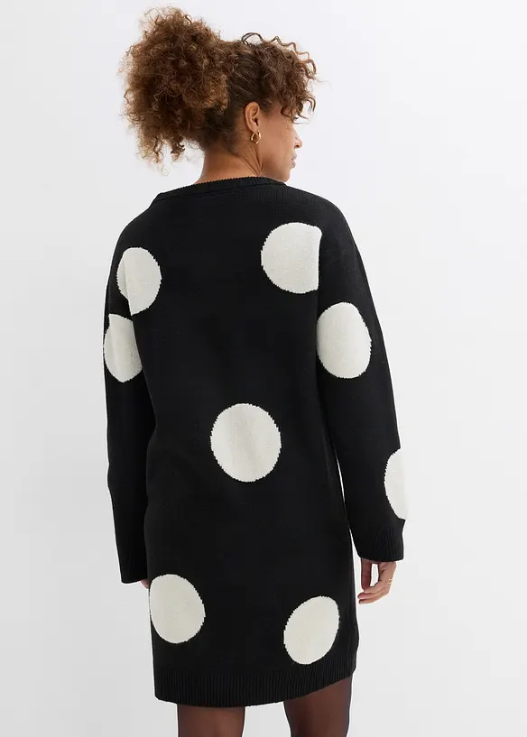 Oversize Strickkleid mit Punkten in schwarz von hinten (Totalaufnahme) - bonprix