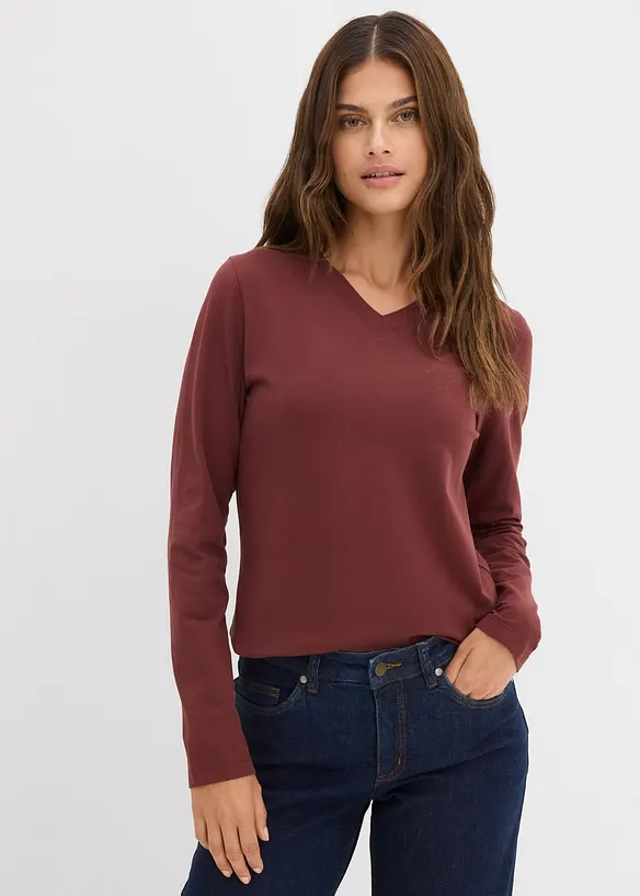 Figurbetontes Langarmshirt in braun von vorne (im Anschnitt) - bonprix Figurbetontes Langarmshirt in braun von vorne (im Anschnitt) - bonprix