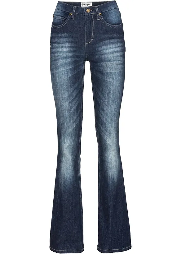 Bootcut Jeans High Waist, Komfort-Stretch in blau von vorne - bonprix