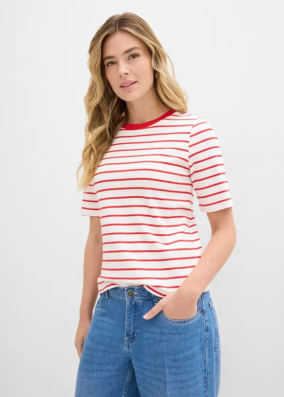 T-Shirt aus schwerer Bio-Baumwolle in weiß von vorne (im Anschnitt) - bonprix T-Shirt aus schwerer Bio-Baumwolle in weiß von vorne (im Anschnitt) - bonprix