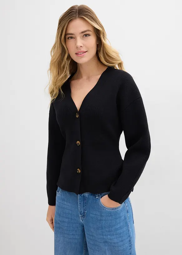 Strickjacke aus Baumwoll-Mix in schwarz von vorne (im Anschnitt) - bonprix Strickjacke aus Baumwoll-Mix in schwarz von vorne (im Anschnitt) - bonprix
