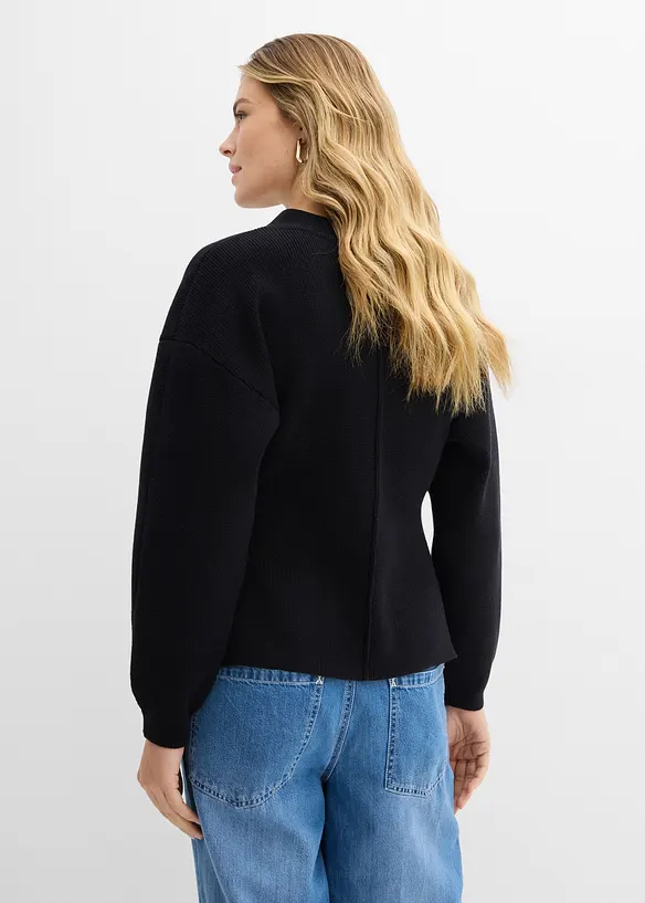 Strickjacke aus Baumwoll-Mix in schwarz von hinten (im Anschnitt) - bonprix Strickjacke aus Baumwoll-Mix in schwarz von hinten (im Anschnitt) - bonprix