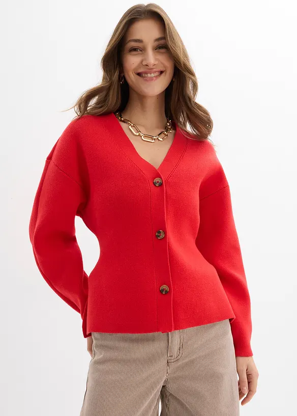 Strickjacke aus Baumwoll-Mix in rot von vorne (im Anschnitt) - bonprix