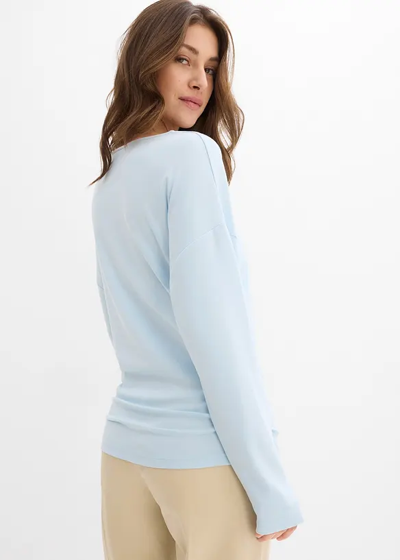 Langarmshirt aus bequemen Punto di Roma in blau von hinten (im Anschnitt) - bonprix Langarmshirt aus bequemen Punto di Roma in blau von hinten (im Anschnitt) - bonprix