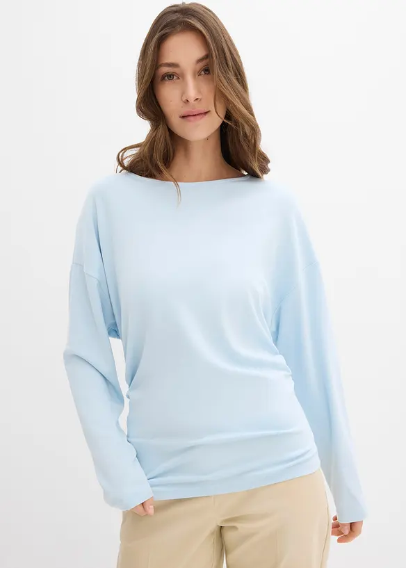 Langarmshirt aus bequemen Punto di Roma in blau von vorne (im Anschnitt) - bonprix Langarmshirt aus bequemen Punto di Roma in blau von vorne (im Anschnitt) - bonprix