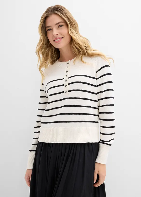 Pullover aus reiner Baumwolle in weiß von vorne (im Anschnitt) - bonprix