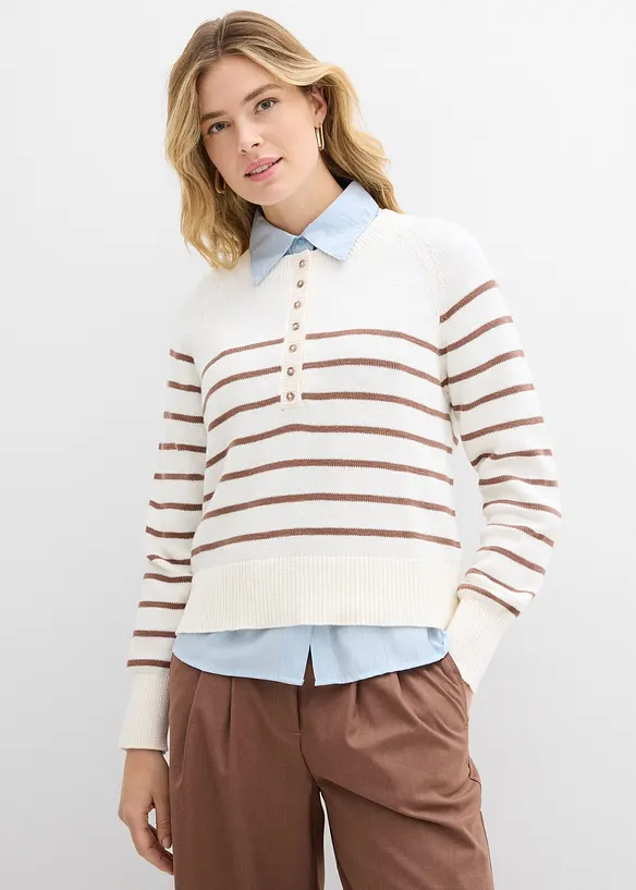 Pullover aus reiner Baumwolle in weiß von vorne (im Anschnitt) - bonprix
