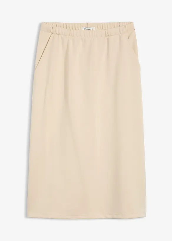 Midirock aus softem Scuba in beige von vorne - bonprix