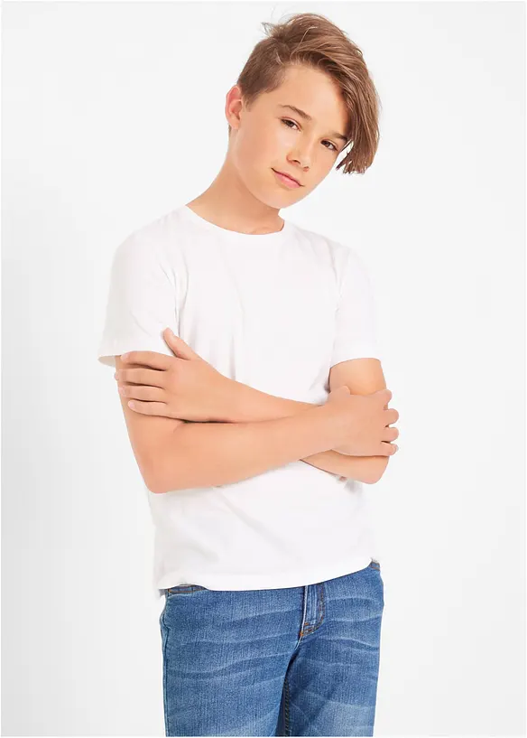 T-Shirt aus Bio-Baumwolle (3er Pack) in weiß von vorne (im Anschnitt) - bonprix