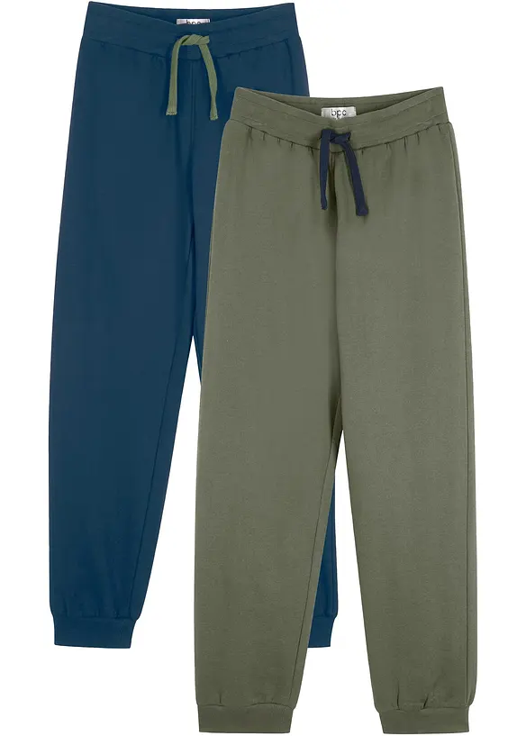Jogginghose mit Baumwolle (2er Pack) in blau von vorne - bonprix