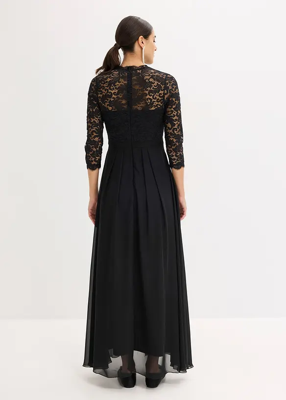 Maxikleid mit Spitze in schwarz von hinten (Totalaufnahme) - bonprix