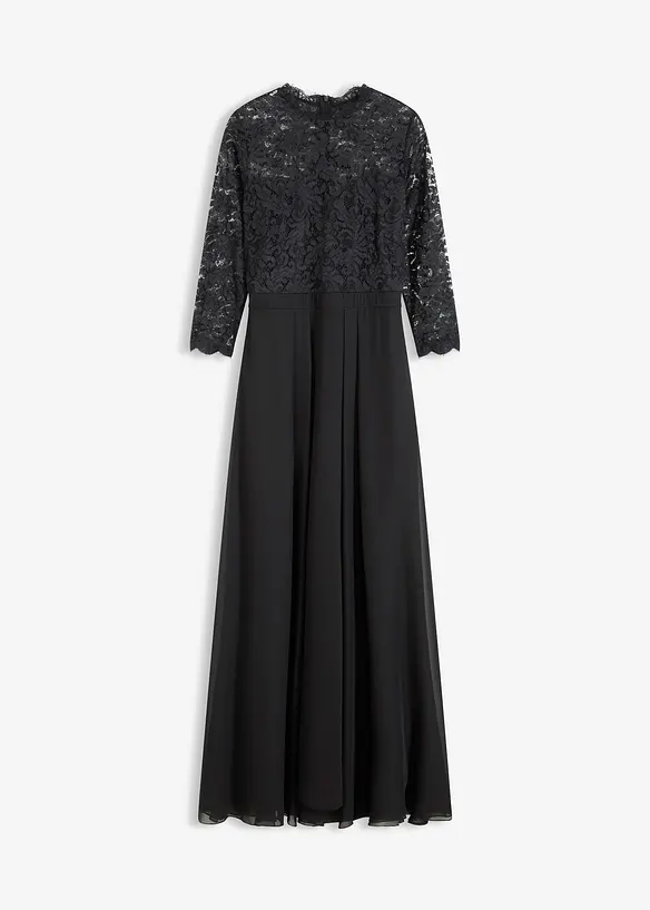 Maxikleid mit Spitze in schwarz von vorne - bonprix