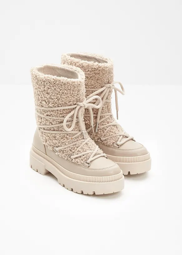 Gefütterte Schnürboots in beige - bonprix
