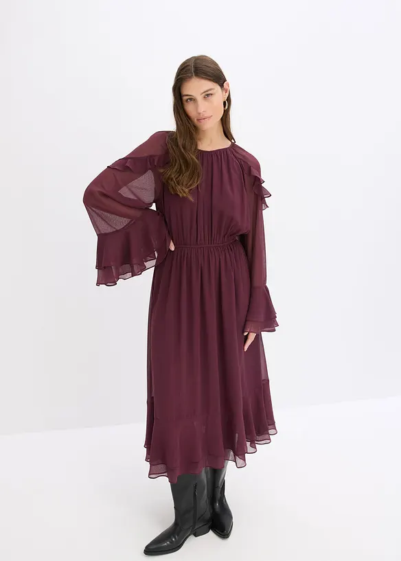 Chiffonkleid mit Volants in rot von vorne (Totalaufnahme) - bonprix Chiffonkleid mit Volants in rot von vorne (Totalaufnahme) - bonprix
