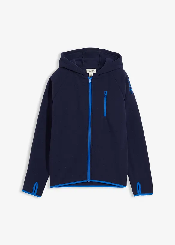 Fleecejacke mit Kontrastdetails in blau von vorne - bonprix