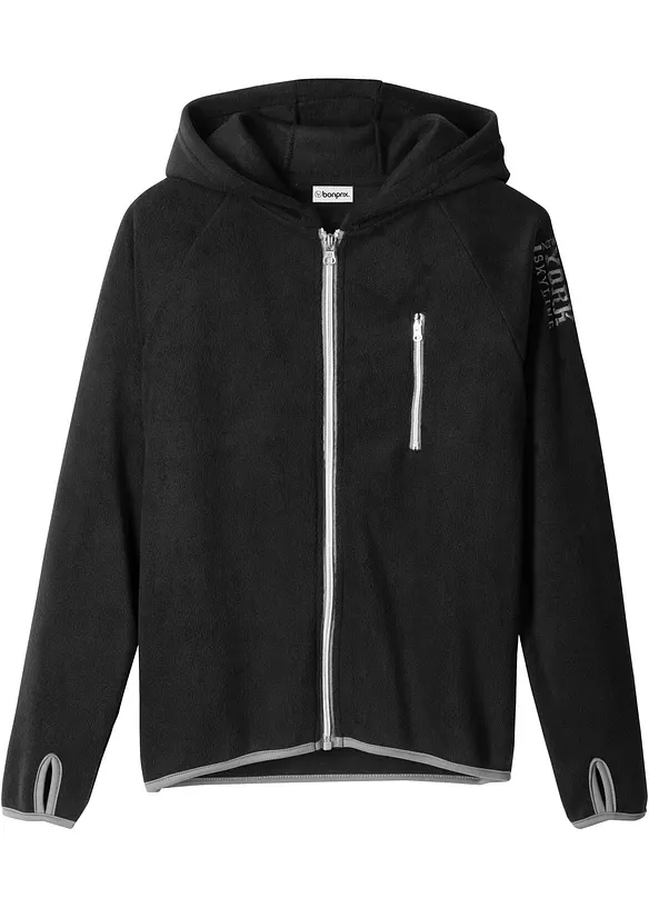 Fleecejacke mit Kontrastdetails in schwarz von vorne - bonprix