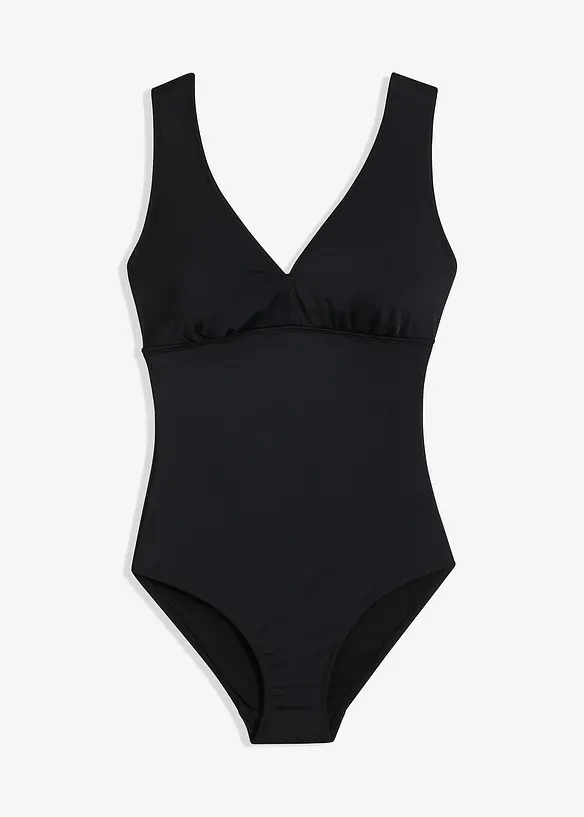 Medium Shape-Badeanzug mit V-Ausschnitt in schwarz von vorne - bonprix