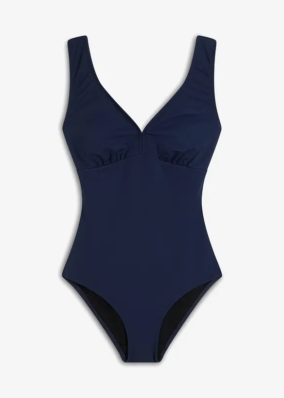 Medium Shape-Badeanzug mit V-Ausschnitt in blau von vorne - bonprix