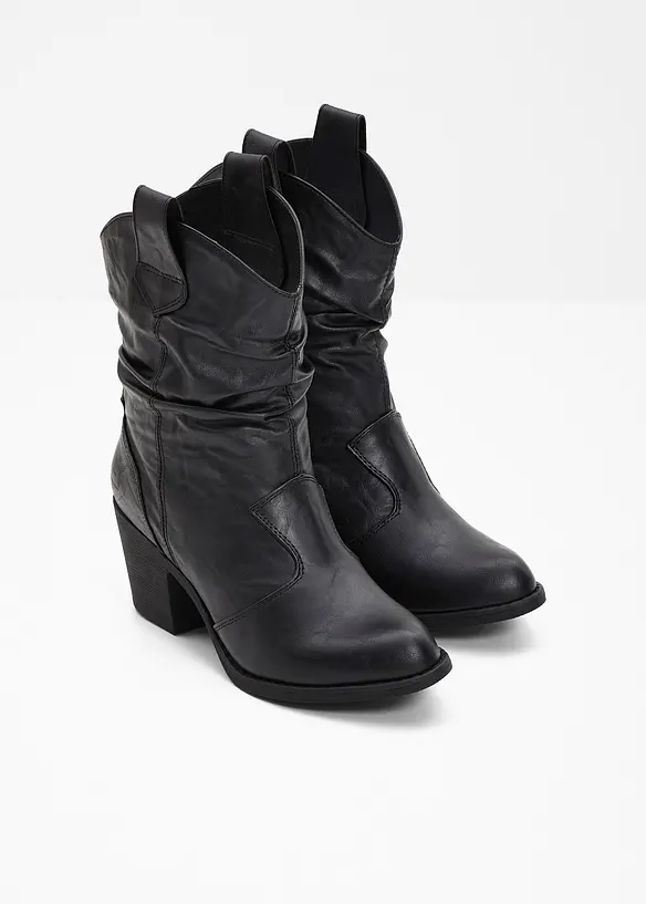Cowboy-Boots mit Raffung in schwarz - bonprix