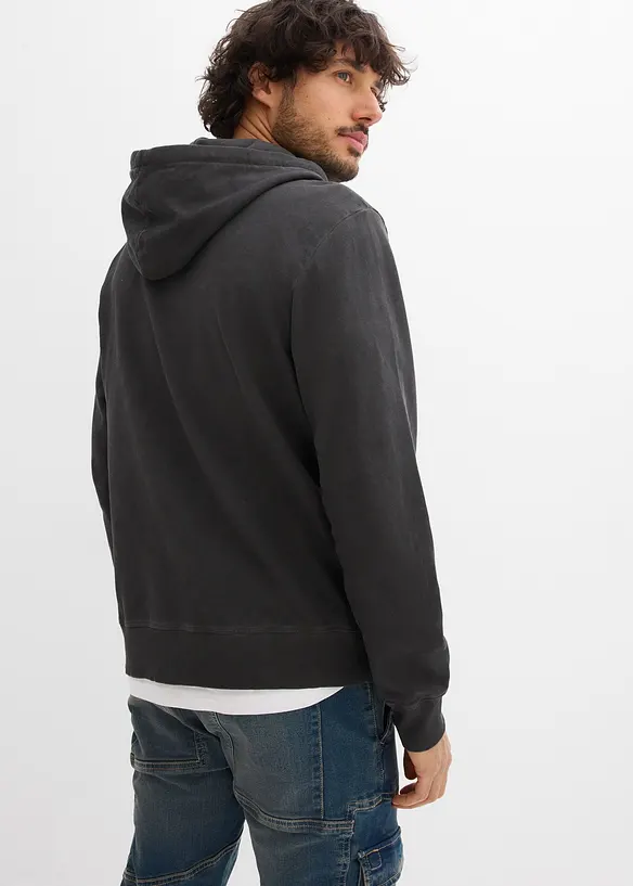 Kapuzen-Sweatjacke in ausgewaschener Optik in schwarz von hinten (im Anschnitt) - bonprix