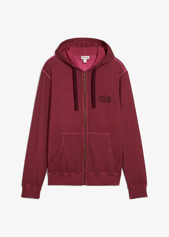 Kapuzen-Sweatjacke in ausgewaschener Optik in rot von vorne - bonprix