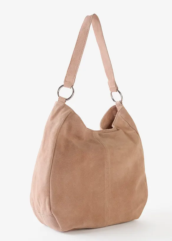 Veloursledertasche mit dekorativem Zusatzriemen in beige von hinten - bonprix