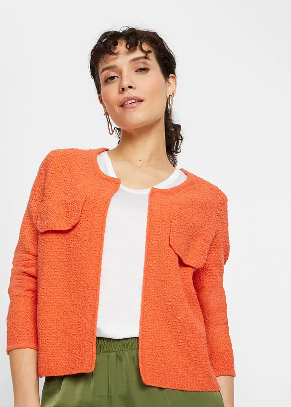 Bouclé Strickjacke in orange von vorne (im Anschnitt) - bonprix Bouclé Strickjacke in orange von vorne (im Anschnitt) - bonprix