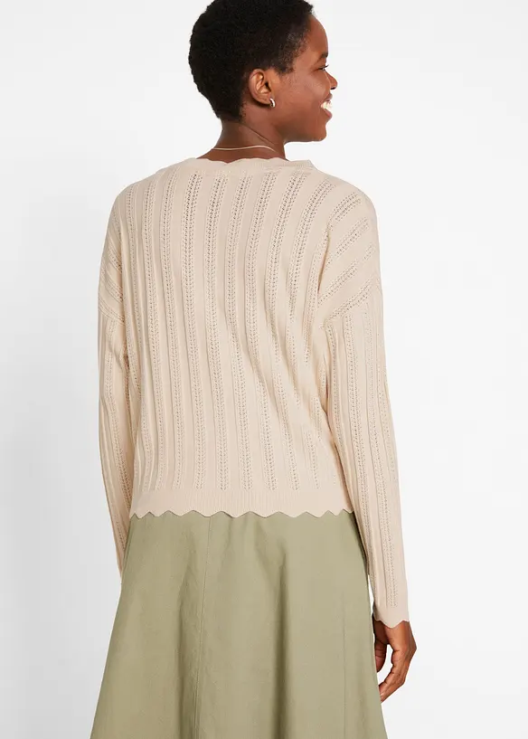 Kurze Ajour-Strickjacke in beige von hinten (im Anschnitt) - bonprix Kurze Ajour-Strickjacke in beige von hinten (im Anschnitt) - bonprix