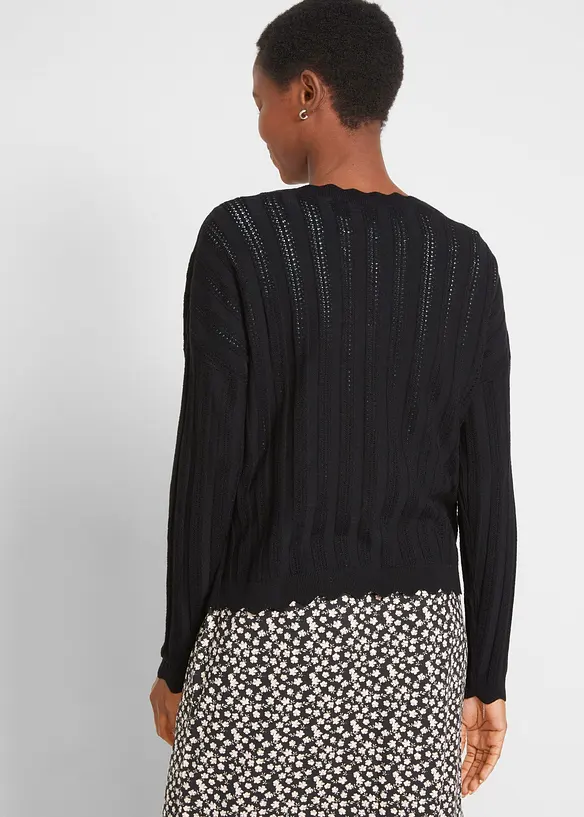 Kurze Ajour-Strickjacke in schwarz von hinten (im Anschnitt) - bonprix Kurze Ajour-Strickjacke in schwarz von hinten (im Anschnitt) - bonprix