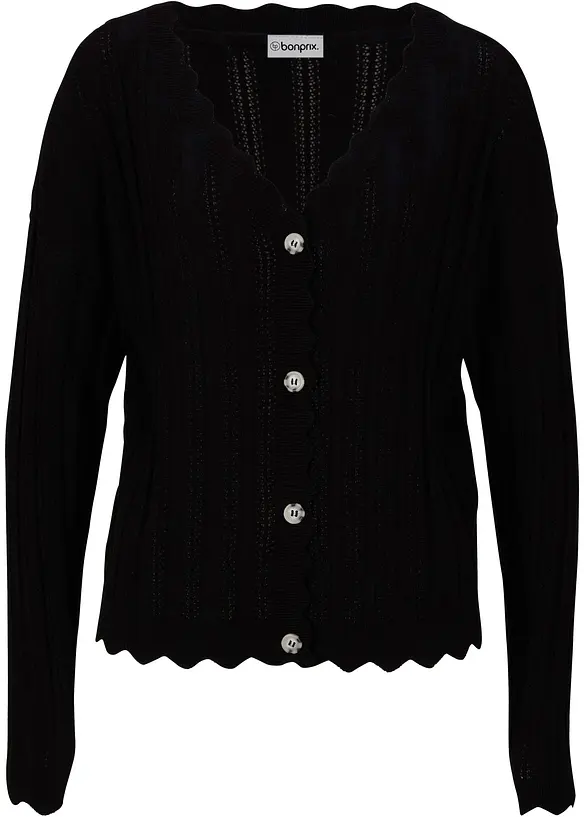 Kurze Ajour-Strickjacke in schwarz von vorne - bonprix Kurze Ajour-Strickjacke in schwarz von vorne - bonprix
