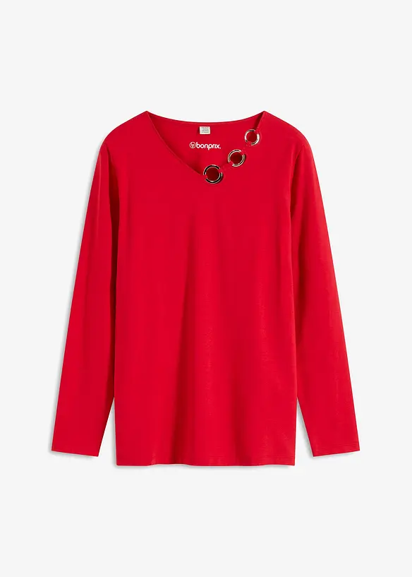 Langarmshirt mit Ösen in rot von vorne - bonprix