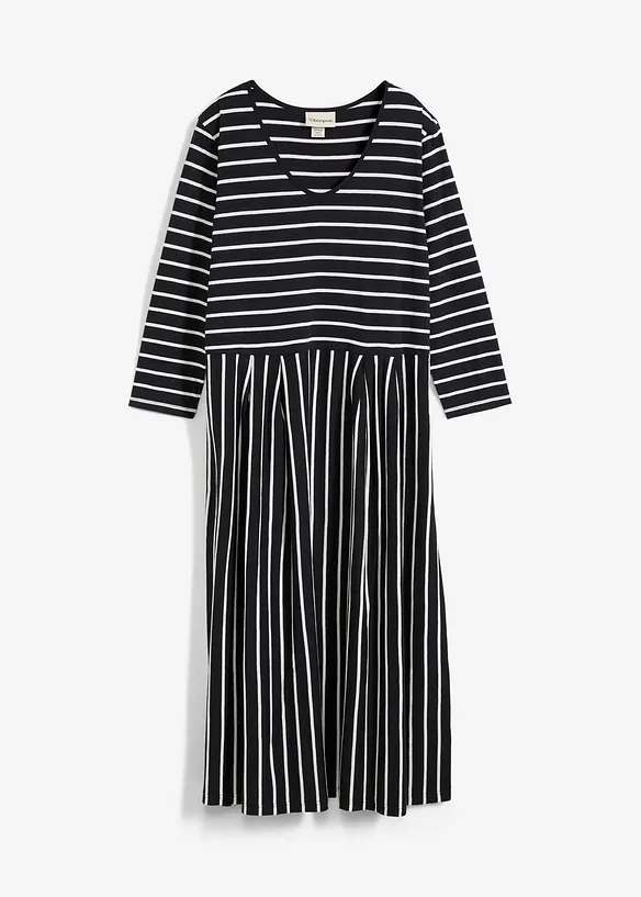 Baumwoll-Jerseykleid, Midilänge in schwarz von vorne - bonprix