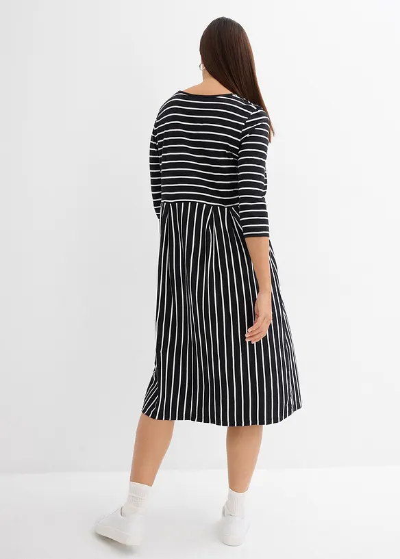 Baumwoll-Jerseykleid, Midilänge in schwarz von hinten (Totalaufnahme) - bonprix