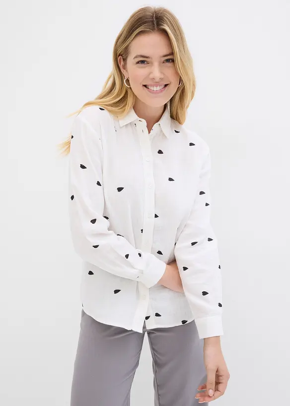Musselin-Bluse aus reiner Baumwolle in weiß von vorne (im Anschnitt) - bonprix Musselin-Bluse aus reiner Baumwolle in weiß von vorne (im Anschnitt) - bonprix