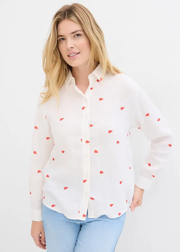 Musselin-Bluse aus reiner Baumwolle in weiß von vorne (im Anschnitt) - bonprix Musselin-Bluse aus reiner Baumwolle in weiß von vorne (im Anschnitt) - bonprix