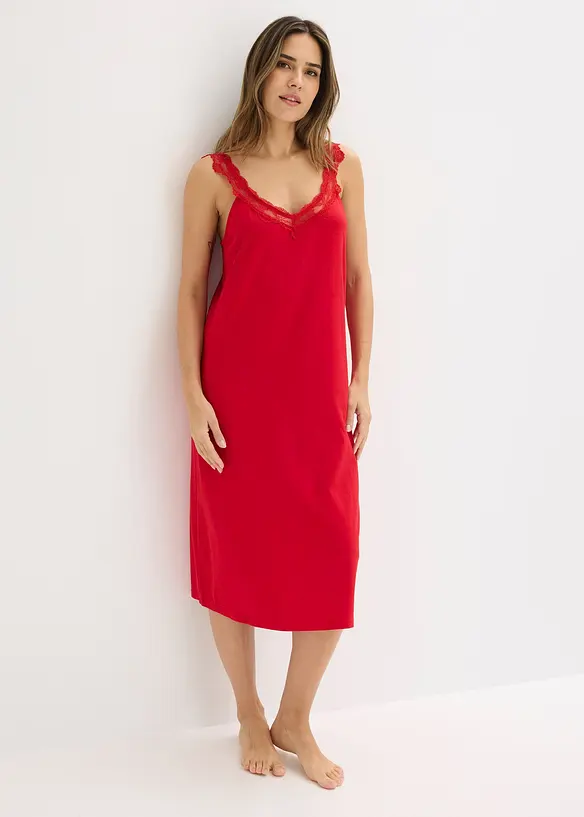 Nachthemd mit Spitze in rot von vorne (Totalaufnahme) - bonprix Nachthemd mit Spitze in rot von vorne (Totalaufnahme) - bonprix