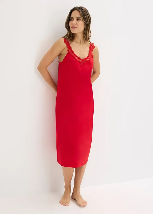 Nachthemd mit Spitze in rot im Look von vorne (Totalaufnahme) - bonprix Nachthemd mit Spitze in rot im Look von vorne (Totalaufnahme) - bonprix